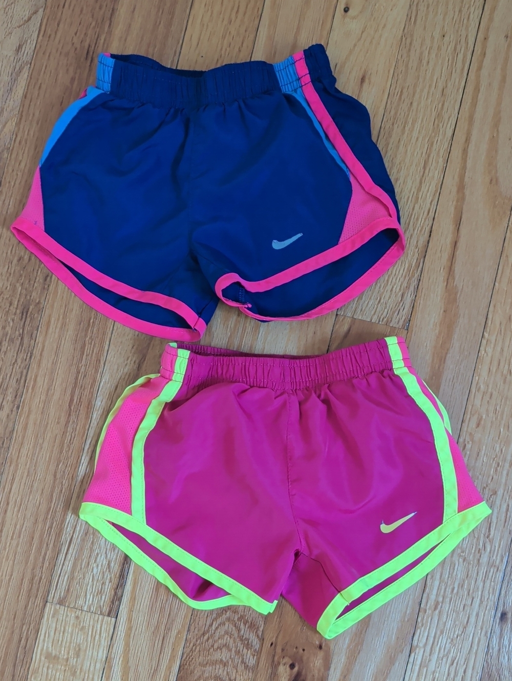 Nike Kids Athletic Shorts Bundle - Blue with Pink & Hot Pink with Neon Yellow